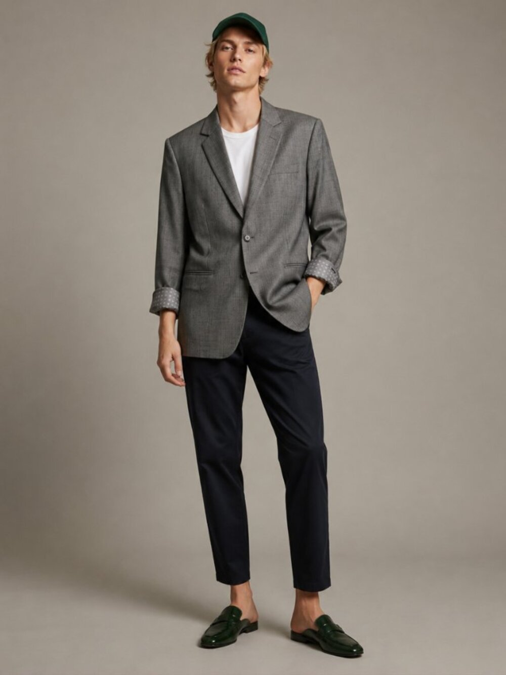 Casual Tailored Brown Gray Blazer Smooth Suiting Fabric Double Vent